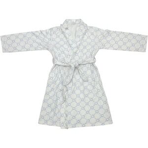 Classic Whimsy Robe Women Medium White Blue Floral Lattice Ruffle Loungewear